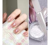 Pearl White Chrome Nail Powder Has Mirror Effect And Aurora Magic Pearlescent White Pigment Powder for Nails High Gloss White Glass Mirror Pearl Chrome Nail Powder Holographic Ice Aurora Chrome Powder