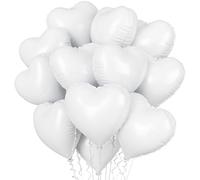 Pearl White Heart Balloons, 18Inch 12Pcs Metallic White Heart Shape Foil Balloons for Wedding Valentines Engagement Anniversary Bridal Decorations