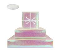 Pearl White Holographic Iridescent Shiny Sparkle Metallic Shimmer Glossy Wrapping Paper (4-Foled Flat Sheets, 1-color: 20 x 28 inch Per Sheet,15 sq. ft. ttl) With White Ribbon for Birthday