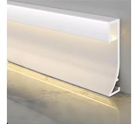Pearl White LED Aluminium Metal Baseboard Trim 6Pcs 3.15 in x 8.2 ft Total 49.2 ft 80mm x 2500mm LED Light Aluminum Wall Base Board Cover Molding Skirting Trim, Surface Mount Downlight