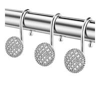 Pearlbee Shower Curtain Hooks - 12Pcs, Decorative Heavy Duty Rustproof Metal Shower Rings with Smooth Glide for Bathroom Rods (Chrome)