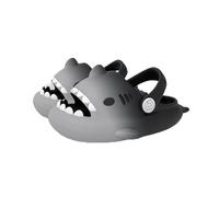 Pearleaf Kids Shark Sliders Sandals, Adjustable Heel Strap, Non-Slip EVA Sole, Cute Cartoon Design (Grey Black, Little Kid, 8, Numeric Range, UK Footwear Size System, 8.5, Medium)