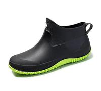 Pearleaf Wellington Rain Boots Mens Womens Outdoor Garden Wellies Boots Short Ankle Waterproof Shoes Black-Green UK 3