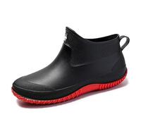 Pearleaf Wellington Rain Boots Mens Womens Outdoor Garden Wellies Boots Short Ankle Waterproof Shoes Black-Red UK 3