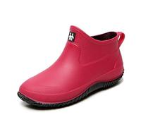 Pearleaf Wellington Rain Boots Mens Womens Outdoor Garden Wellies Boots Short Ankle Waterproof Shoes Red UK 3