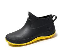 Pearleaf Wellington Rain Boots Mens Womens Outdoor Garden Wellies Boots Short Ankle Waterproof Shoes Black-Yellow UK 3