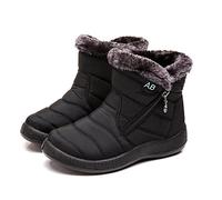 Pearleaf Womens Winter Snow Boots Fur Lined Warm Ankle Boots Side Zipper Lightweight Outdoor Flat Walking Shoes Non-Slip Girls Ladies Booties Black