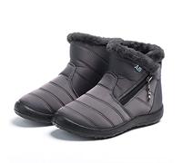 Pearleaf Womens Winter Snow Boots Fur Lined Warm Ankle Boots Side Zipper Lightweight Outdoor Flat Walking Shoes Non-Slip Girls Ladies Booties Grey