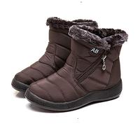 Pearleaf Womens Winter Snow Boots Fur Lined Warm Ankle Boots Side Zipper Lightweight Outdoor Flat Walking Shoes Non-Slip Girls Ladies Booties Brown