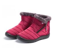 Pearleaf Womens Winter Snow Boots Fur Lined Warm Ankle Boots Side Zipper Lightweight Outdoor Flat Walking Shoes Non-Slip Girls Ladies Booties Red