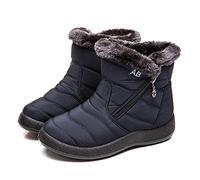 Pearleaf Womens Winter Snow Boots Fur Lined Warm Ankle Boots Side Zipper Lightweight Outdoor Flat Walking Shoes Non-Slip Girls Ladies Booties Blue