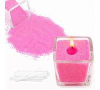 Pearled Candle Sand and Wicks, 800g Refillable Pearled Candle Sand Wax with 20 Candle Wicks, Long Lasting Powder Candle Sand Pearls Granules Granulated Snow Wax (Pink)
