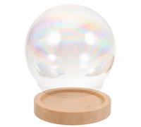 Pearlescent Glass Dome Cover with Wood Base for Flower Display Decor | Smooth Surface, Flat Bottom Design, Elegant Portable Ornament for Collectors, Florists, Desks and Curio Cabinets