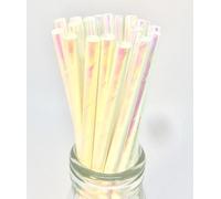 Pearlescent Paper Straws, Iridescent Rainbow Colors, Party Decorative Drinking Straws, 25 Pack (Ivory Pearl)