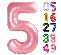 Pearlescent Pink Number 5 Balloon 40 Inch, 5th Birthday Party Decorations for Children, Giant Glitter 5 Shape Foil Balloon for Party Supplie