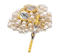 Pearlesque Catholic Rosary with Medals | St. Benedict, St. Francis St. Michael, Sacred Heart, or Our Lady of Guadalupe | Great Gift for First Communion and Confirmation, No Gemstone