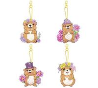 PearlGirl 5D Gem Diamond Painting Keychain Kits, DIY 4 Pcs Cheerful Optimistic Hamster DIY Diamond Art Key Chain Creative Handmade Gem Art Hanging Pendant Craft for Backpack Handbag Decor