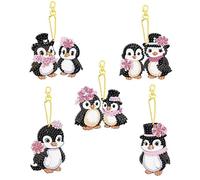 PearlGirl 5D Gem Diamond Painting Keychain Kits, DIY 5 Pcs Mr. and Miss Penguin Wedding DIY Diamond Art Key Chain Creative Handmade Gem Art Hanging Pendant Craft for Backpack Handbag Decor