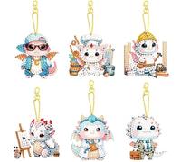PearlGirl 5D Gem Diamond Painting Keychain Kits, DIY 6 Pcs Chef Painter Doctor Architect Chubby Dragon DIY Diamond Art Key Chain Creative Handmade Gem Art Hanging Pendant for Backpack Handbag Decor