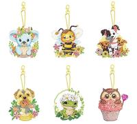 PearlGirl 5D Gem Diamond Painting Keychain Kits, DIY 6 Pcs Koala Bee Dog Dog Love Owls DIY Diamond Art Key Chain Creative Handmade Gem Art Hanging Pendant Craft for Backpack Handbag Decor