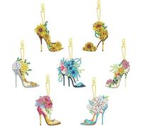 PearlGirl 5D Gem Diamond Painting Keychain Kits, DIY 7 Pcs Pretty Sunflower Flower Crystal Shoes DIY Diamond Art Key Chain Creative Handmade Gem Art Hanging Pendant Craft for Backpack Handbag Decor