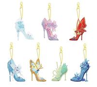 PearlGirl 5D Gem Diamond Painting Keychain Kits, DIY 7 Pcs Sparkling Butterfly Crystal Heels DIY Diamond Art Key Chain Creative Handmade Gem Art Hanging Pendant Craft for Backpack Handbag Decor