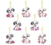 PearlGirl 5D Gem Diamond Painting Keychain Kits, DIY 8 Pcs Cute Dog Animal DIY Diamond Art Key Chain Creative Handmade Gem Art Hanging Pendant Craft for Backpack Handbag Decor