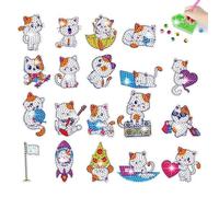PearlGirl Diamond Painting Stickers for Kids and Adult Beginners, 19 Pcs Cute Cats Diamond Arts Stickers Kits 5D DIY Cartoon Mosaic Stickers Gem Art