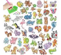 PearlGirl Diamond Painting Stickers for Kids and Adult Beginners, Animal Panda Raccoon Bird Peacock Giraffe Elephant Sheep Turtle Dolphin Pterodactyl Diamond Arts Stickers 5D DIY Mosaic Stickers