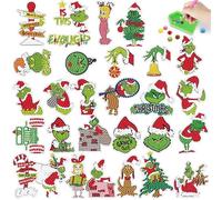 PearlGirl DIY 5D Diamond Painting Stickers Kits,29 Pcs Green Hairy Monster Tricky Gift Stealing Santa Claus Creative Gem Paint Diamond Mosaic Sticker by Numbers for Kids