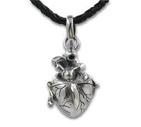 Pearlina Anatomical Heart Necklace Solid Sterling Silver 3D Antique Finish Message Note Holder or Pill Box Pendant Locket Opens, M, Sterling Silver