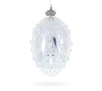 Pearlized Drops on White Glass Hanging Egg Christmas Ornament 4 Inches
