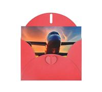 Pearlized Greeting Card with Envelope Blank Notecard for Thank You Invitations Sympathy Airplane Sunset Sky Print