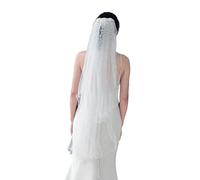 Pearls Accented Bridal Veil Double Layer Sheer Wedding Headpiece for Bride Lightweight Airy Hair Accessory Bow Hair Accessory Wedding Headdress Secure Clip Bridal Veil