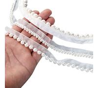 Pearls Bead Ribbon Trim Edging Vintage Lace,Dressmaking Wedding Sewing Trimming Braid Decoration,3 Sizes,4mm,6mm,8mm Diameter Shiny Ivory Faux Pearl.Neotrims UK. [Ivory, Medium, 6mm, Sample (10cms)]