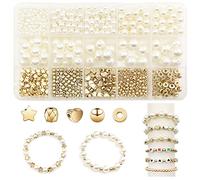 Pearls Beads 720 Pieces Pearl Set Five-Pointed for Jewelry Craft Half Pearl Bead Necklaces Earrings Making Kit Adults Boys Girls Ball Bracelets Necklace Waist Chain Loose Arts