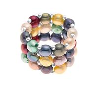 PEARLS & COLORS - 3-Row Ring - Genuine Freshwater Pearls 3-4 mm - AAA+ Quality - Adaptable Size - Women's Jewellery