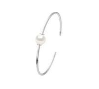PEARLS & COLORS - Bangle Bracelet with Genuine Round Freshwater Cultured Pearl 9-10 mm - AAA+ Quality - Natural White - 925 Sterling Silver - Adjustable Size - Women's Jewelry