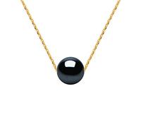 PEARLS & COLORS - Chain Necklace Genuine 8-9 mm Round Freshwater Cultured Pearl - AAA+ Quality - Black Tahiti Color - Available in Yellow and White Gold - Women's Jewellery