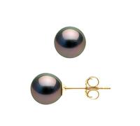 Pearls & Colors - Earrings Genuine Round Tahitian Cultured Pearls 8-8.5 mm Quality - Available in Yellow and White Gold - Women's Jewellery