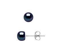 PEARLS & COLORS - Genuine Freshwater Cultured Pearl Earrings - Black Tahiti Color - AA Quality - 925 Sterling Silver - Women's Jewelry