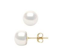 PEARLS & COLORS - Genuine Freshwater Cultured Pearl Earrings - Natural White - AAA+ Quality - Yellow Gold - Women's Jewelry