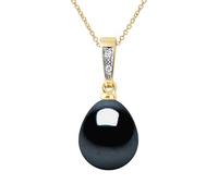 PEARLS & COLORS - Genuine Freshwater Cultured Pearl Jewelry Pendant Pear 9-10 mm - AAA+ Quality - Black Tahiti - 0.020 Cts Diamond - Women's Jewelry