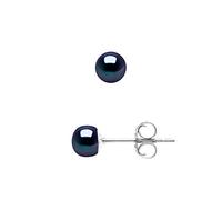 PEARLS & COLORS - Genuine Freshwater Cultured Pearl Stud Earrings - Black Tahiti Color - AAA+ Quality - 925 Sterling Silver - Women's Jewelry
