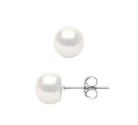 PEARLS & COLORS - Genuine Freshwater Cultured Pearl Stud Earrings - Natural White Color - AAA+ Quality - 925 Sterling Silver - Women's Jewelry
