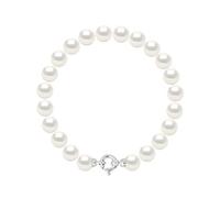PEARLS & COLORS - Genuine Round Freshwater Cultured Pearl Bracelet - Natural White - AA Quality - White Gold Spring Spring Ring clasp - Women's Jewellery