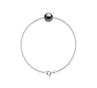 Pearls & Colors - Genuine Tahitian Cultured Pearl Bracelet - A+ Quality - 925 Sterling Silver - Women's Jewellery, 18 cm, Sterling Silver Sterling Silver Pearl, Tahitian Pearl Round 9-10 mm