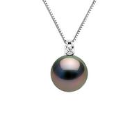 Pearls & Colors - Necklace Genuine Round Shaped 8.5-9 mm Tahitian Cultured Pearl - A+ Quality - 0.020 Cts Diamond - Available in Yellow and White Gold 750 (18K) - Women's Jewellery