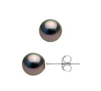 Pearls & Colors - Stud Earrings Genuine Round 8-8.5 mm Tahitian Cultured Pearls - A+ Quality - Available in Yellow and White Gold - Women's Jewellery