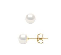 PEARLS & COLORS - Studs Earrings Genuine Freshwater Cultured Pearls - Natural White Color - AA Quality - Yellow Gold - Women's Jewelry
